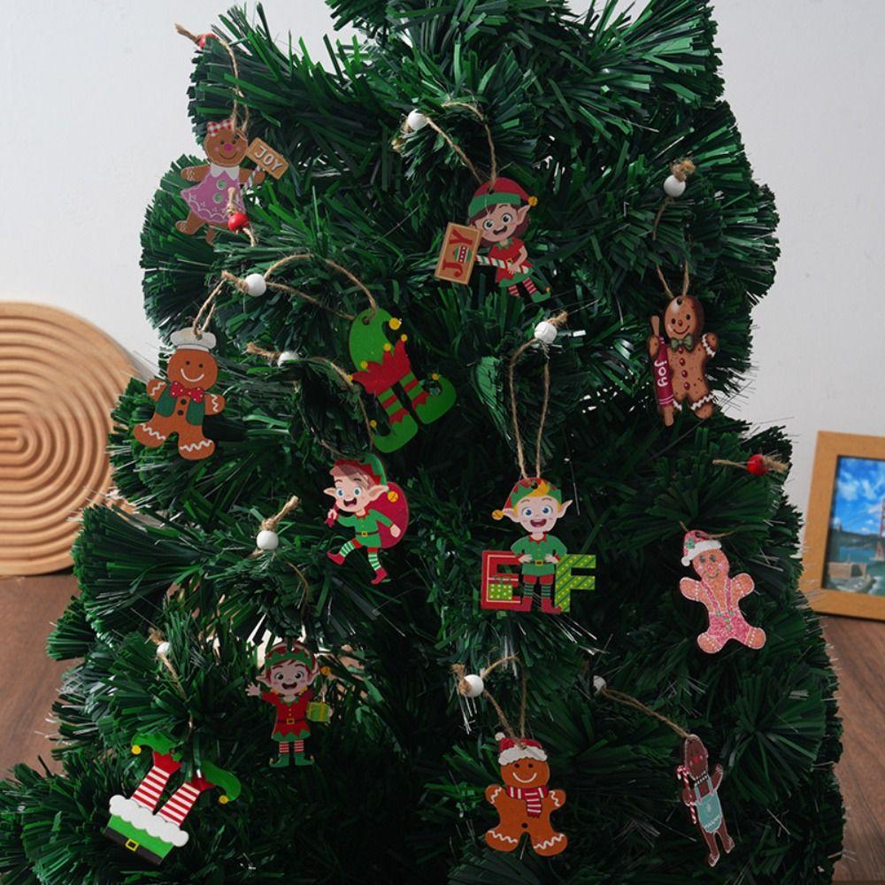 Kreative hölzerne Weihnachtsanhänger aus Holz Mehrfarbig Cartoon Weihnachtsbaum Hängeornament Lebkuchenmann Lebkuchenmann Zwerge