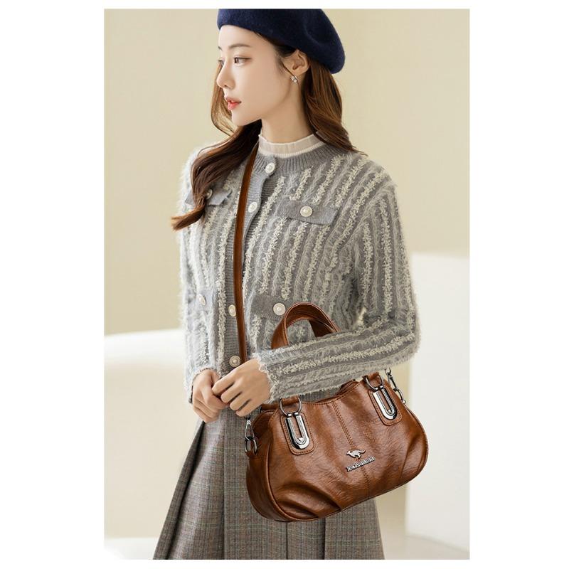 Fashion Vintage Leather Handbag Large Capacity Women's Crossbody Bag Middle-aged Women's Shoulder Bag for Daily Work Shopping and Socializing