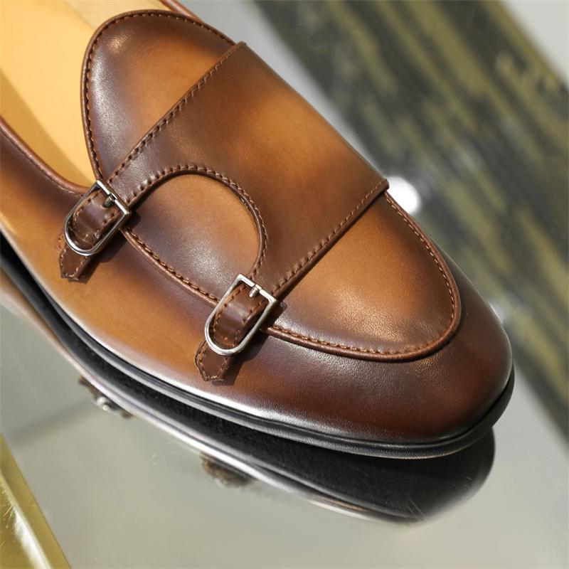 Luxusní Pánské Kožené Boty Nazouvací Lakovaná Kůže Kávová Černá Monk Strap Pánské Boty Svatba Večírek Neformální Společenské Mokasíny