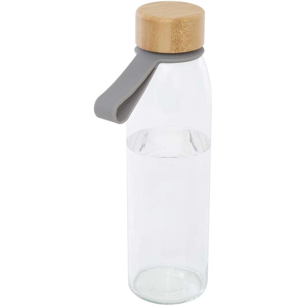 Bottle, Cristal 500 Ml with Handle De Silicona and Lid De Bamboo "Porto" Grey