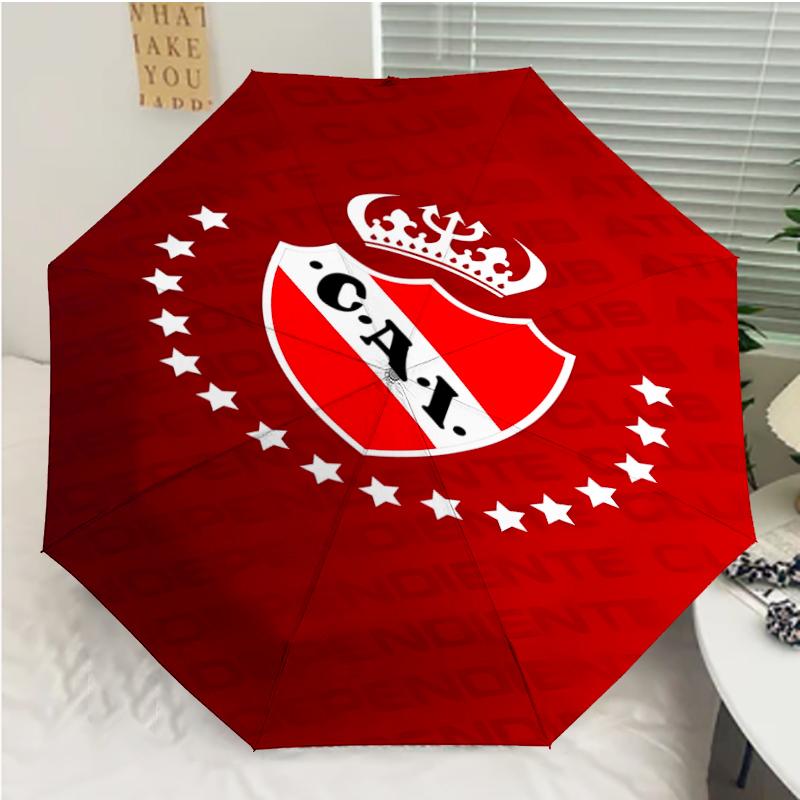 Club Atlético Independiente Print Automatic Umbrella, 8 Rib Iron Frame, Plastic Handle, Suitable for Outdoor Travel &Daily , Ideal Gift