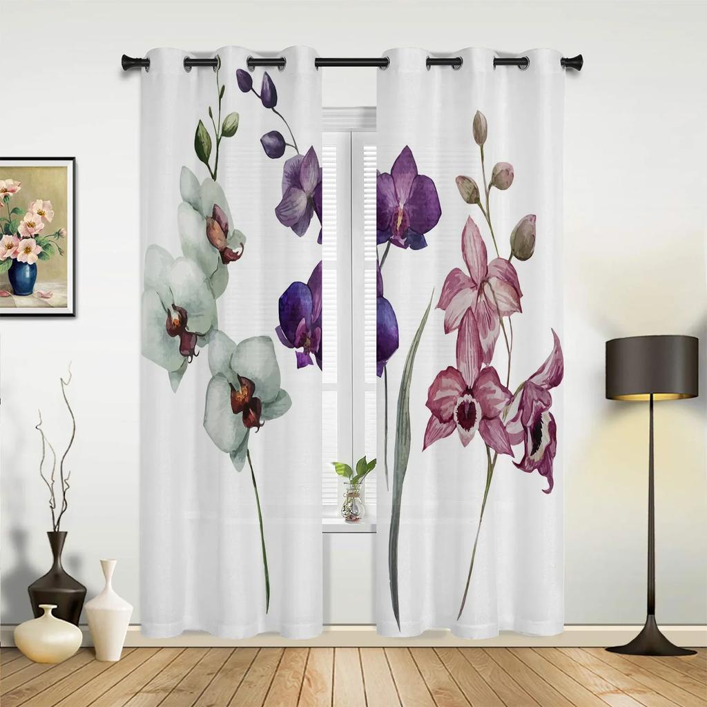 Flower Stone Pink Orchid Reflection White Curtains for Bedroom Living Room Drapes Kitchen Children Window Curtain Home Decor