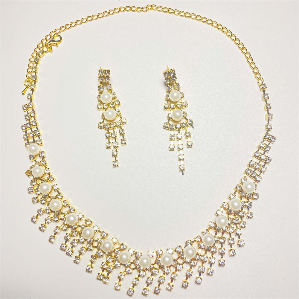 Bridal Circle Rhinestone Pearl Set Chain Wedding Dress Accessories Water Drop Earrings Necklace Set