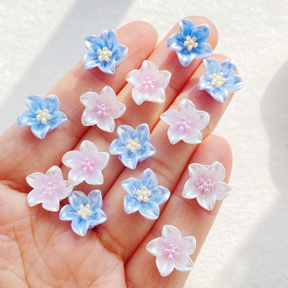 50pcs Resin Mini Colorful Lily Flowers Nail Art Flat Back Rhinestone Bead Scrapbook DIY Manicures Applique Accessories Crafts