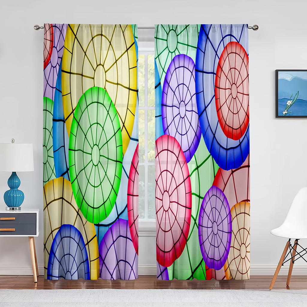 Bruna Cirklar Prickar Mönster Tyll Fönstergardiner för Vardagsrum Sovrum Modernt Kök Skira Voile Gardiner Draperier Dekoration