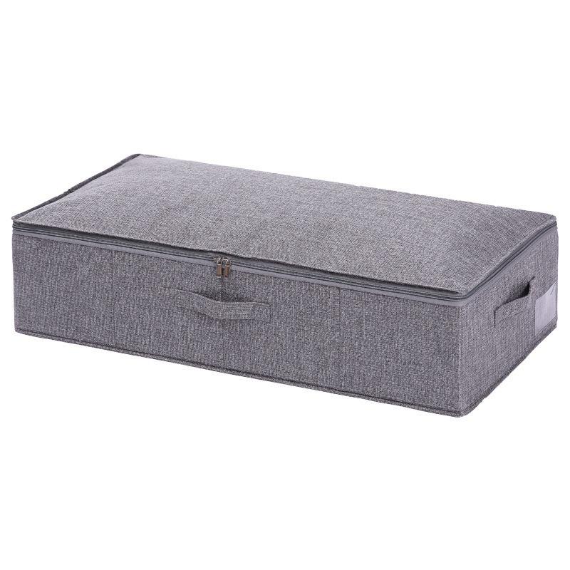 Foldable Cotton Linen Bed Base Storage Box with Lid and Zipper - Moisture-Proof Large Organizer