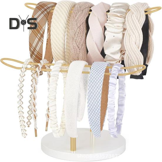 Dvouvrstvý držák na čelenku Organizér Kovový držák ve tvaru T s kulatou základnou Úložný prostor na pásek do vlasů Stojan na displej pro dívky Dámské náramky Náramky