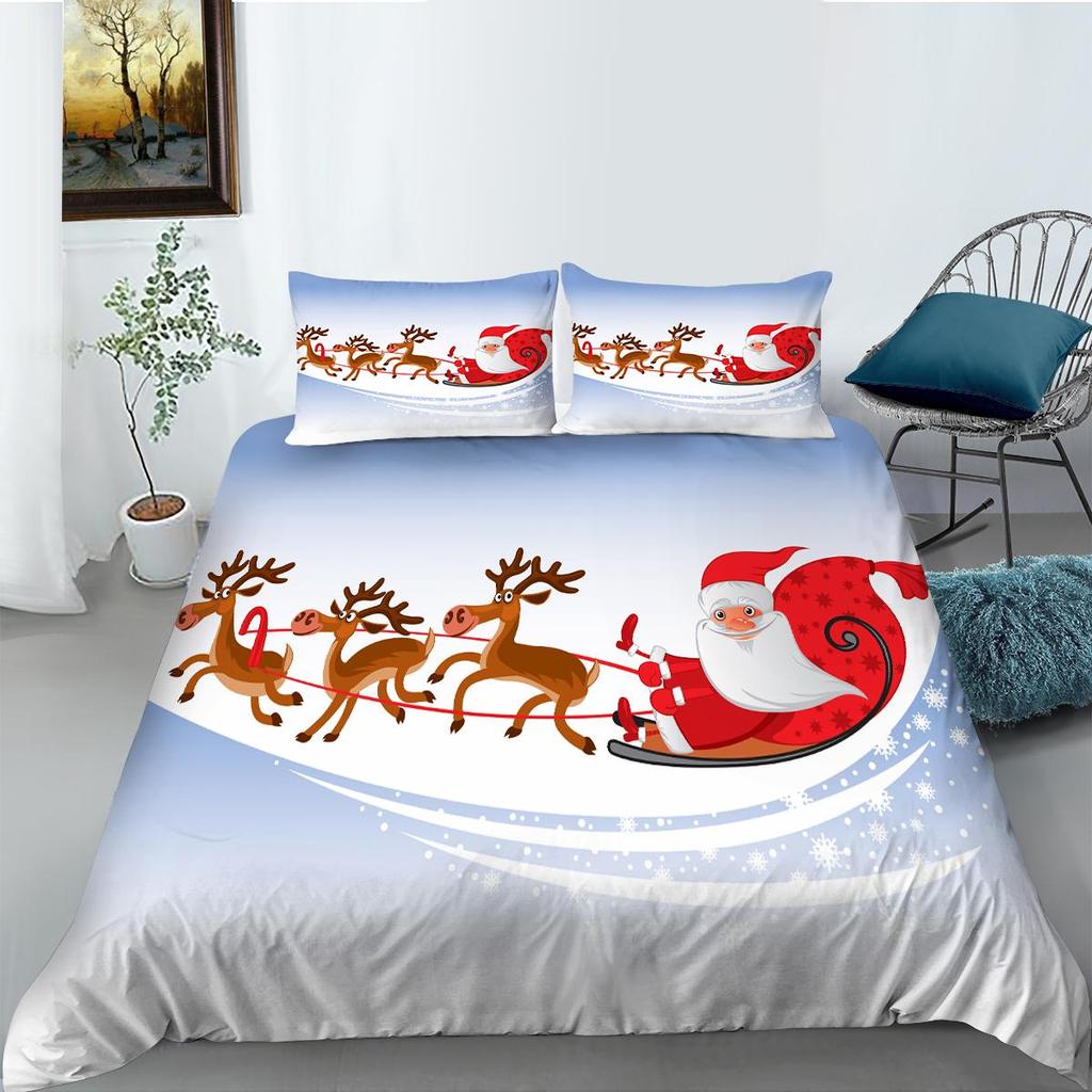 3D Christmas Bedding Set Santa Claus Down Duvet and Pillowcase 2/3 Pieces Christmas Festive Atmosphere Home Decoration