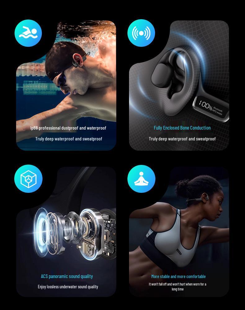 S10 Waterproof Bone Conduction Bluetooth Headphones for Swimming