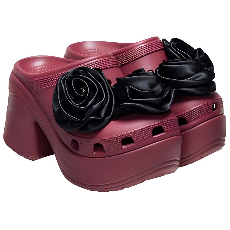 Crocs Fashion Chunky Heeled Sandals 9Cm Women Heels Black Red 210367-6XH