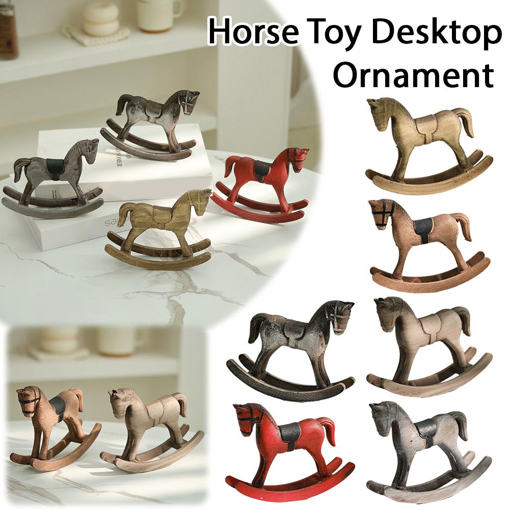 Nordic Retro Wooden Rocking Horse Ornament Desk Decor Horse Adornment Kids Decor Christmas Rocking Art Gift Balance Miniatu G7H1