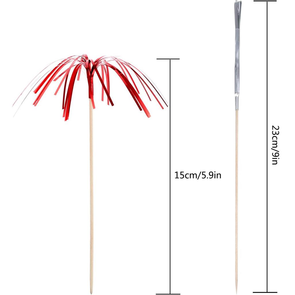 100 PCS Firework Cupcake Toppers Foil Frill Toothpicks Holiday Cake Decorations 9 Inch Food Picks for Graduation Party Supplies