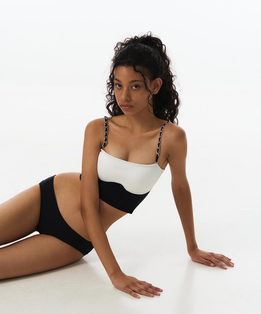 VINAJ Chain Contrast Tube Top Bikini Bra (Black)