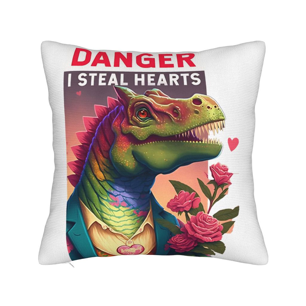 Valentine Day Dinosaur TRex I Steal Hearts Pillow Case Retro Trendy Pillow Cover Soft Pillowcases For Chair Sofa Home Decor