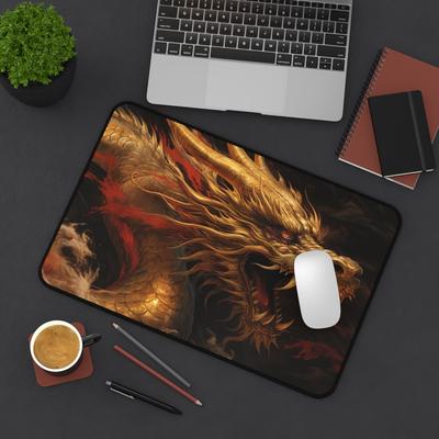 Golden Dragon Pattern Table Pad NonSlip Waterproof Art Gaming Mouse Pad Oriental Desktop Decoration for Work and Gaming