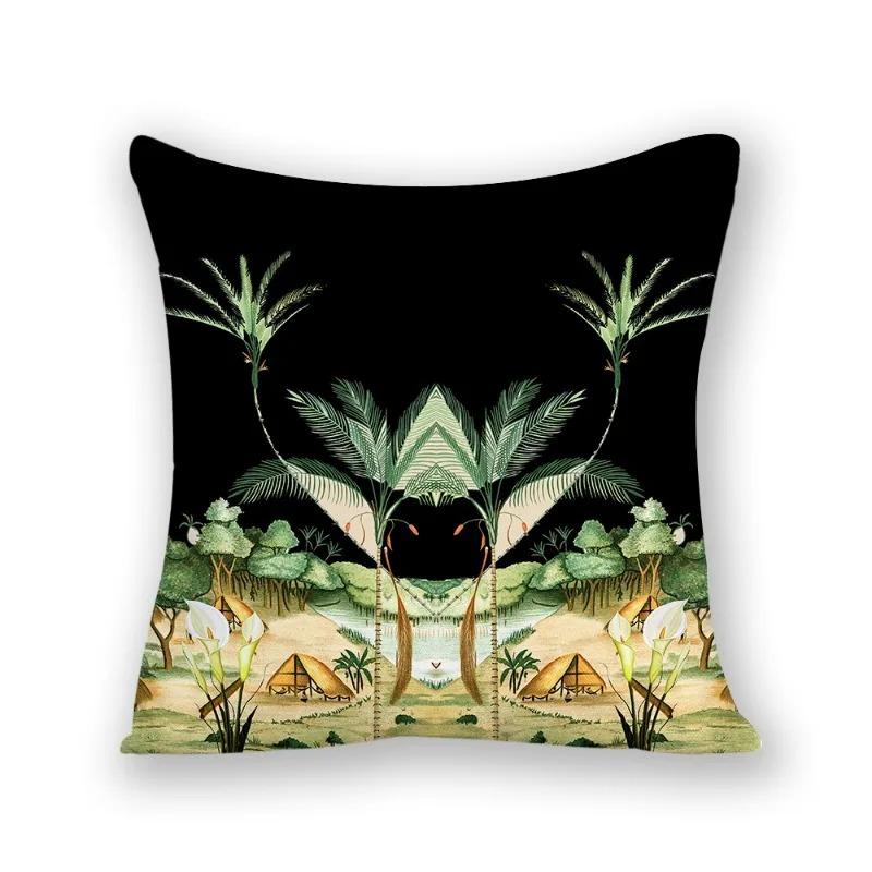 Tropical Plant Red-crowned Crane Home Decoration Bohemian Style Cartoon Cushion Cover Office Square Decorative Pillow Cover
