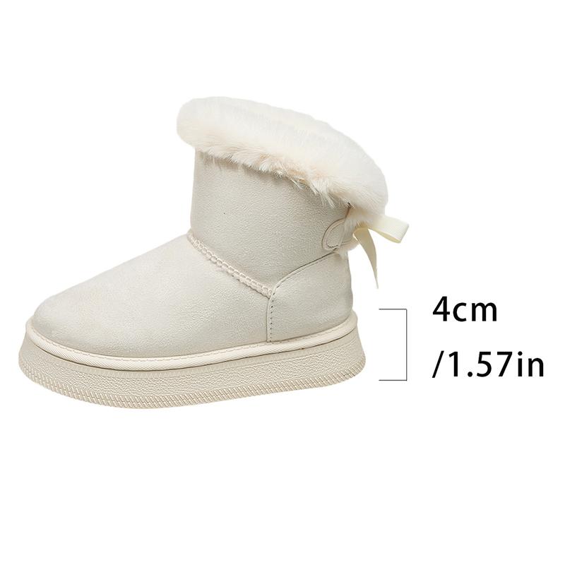 Fashion Winter Cozy Faux Wool Snow Boots for Women Thick Sole Fur Cotton Padded Shoes Woman Bowknot Decor Plush Platform Ankle Booties