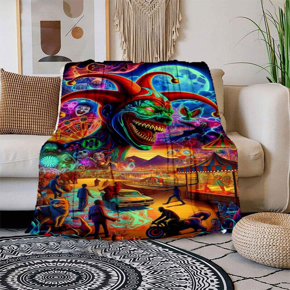 

Joker Carnival: A Whimsical Journey into Colorful Chaos Blanket Flannel Throw Blanket for Sofa, Bed, Travel, Camping, Office, Couch, Chair, 150x180cm