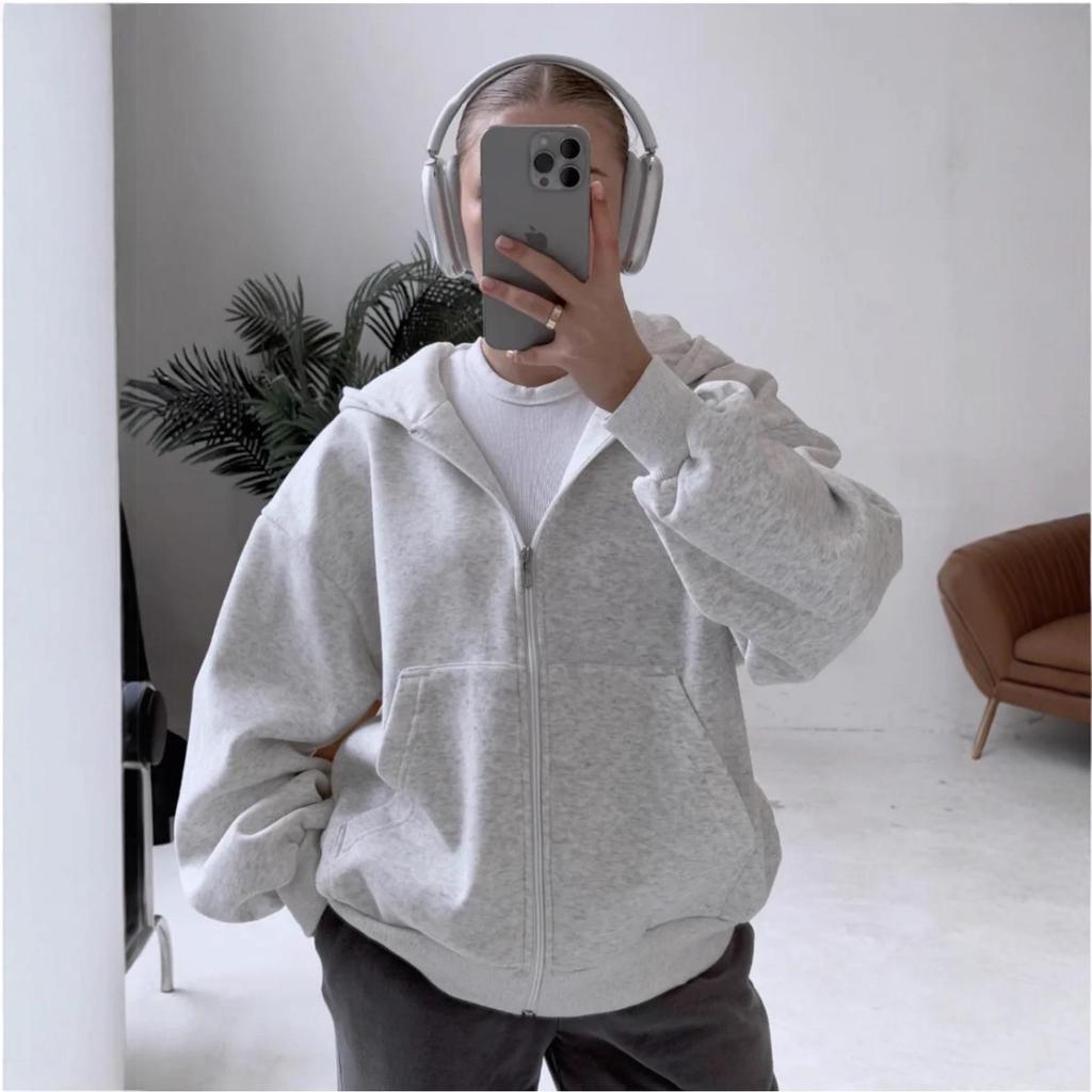 Unisex Reißverschluss Hoodie Strickjacke - Frühling/Herbst 2025 Amerikanischer Retro Lockerer Plus Samt Verdickte Jacke