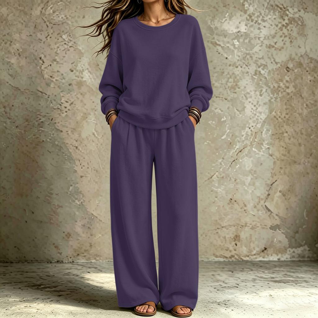 Women's Trendy Casual Neck Sweatshirt and Pants Set for Fall Winter, Comfortable Two Piece Outfit