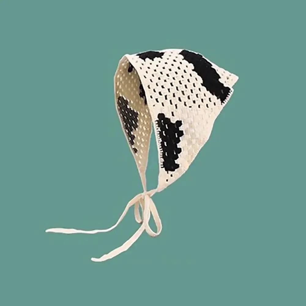 1Pc Knitted Triangle Headband French Pastoral Style Headscarf Hat Little Flower Handmade Crochet Headband Towel Spring Summer