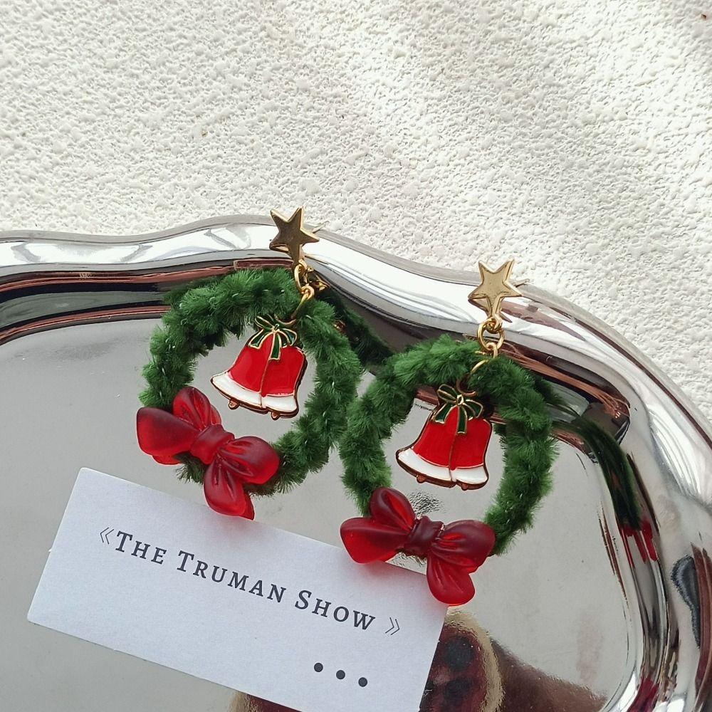 Bowknot Mistletoe Christmas Earrings Retro Heart Ear Studs Fashion Plush Xmas Pendant  Girls