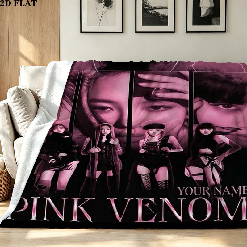 1PC Blackpink Custom Name Patterned Flannel Blanket Suitable For All Seasons for Home Decor Warmth and Comfort Gifts Holiday Present