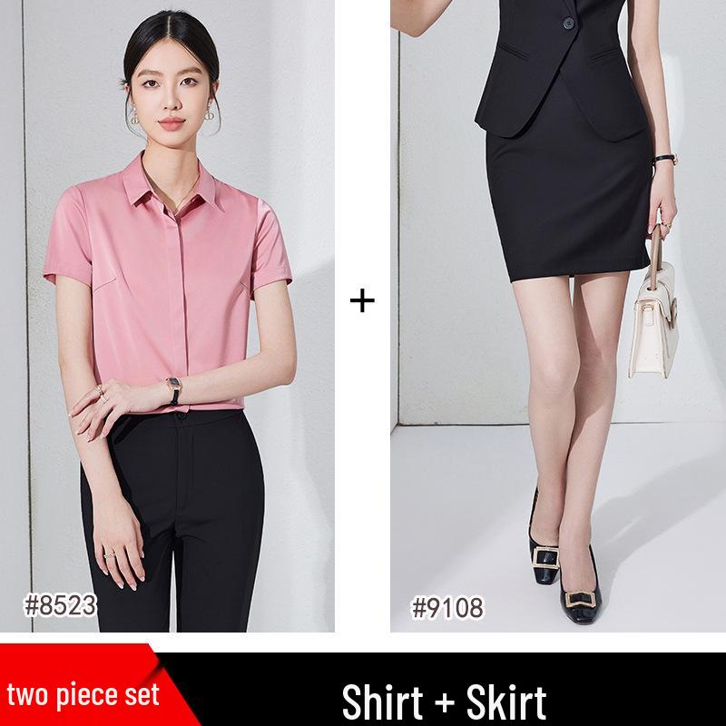 Elegant Summer Short Sleeve Skirt Suit - 2025 Professional Formal Business Workwear Set for Civil Servants