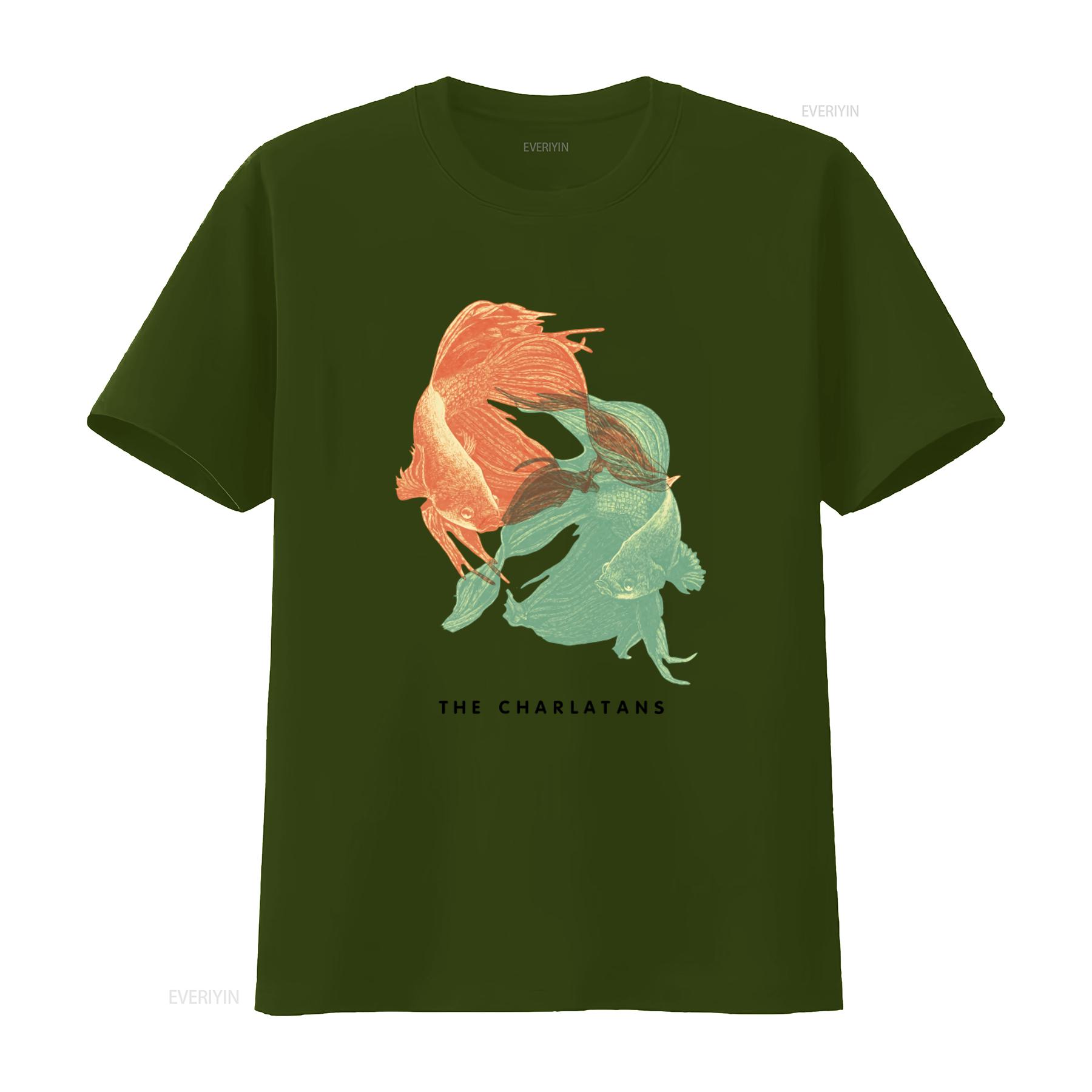 

The Charlatans Unique Siamese Fighting Fish Print T Shirt for Fashion Streetwear Casual vintage Washed Stretched Comfortable 4XL