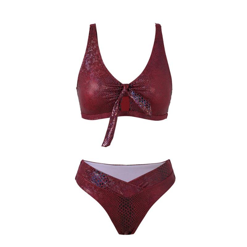 Dámský duhový hadí potisk s vázáním vpředu, vysoký pas, dvoudílná plavková sada, bikiny s výstřihem do V