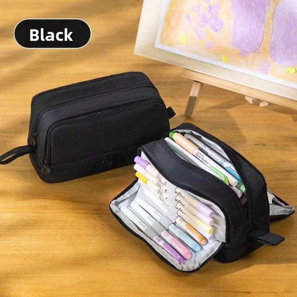 Double-layer Double-window Pencil Bag, Solid Color, Simple Multi-function, Large-capacity Storage Bag, Dirt-resistant Stationery Storage Bag