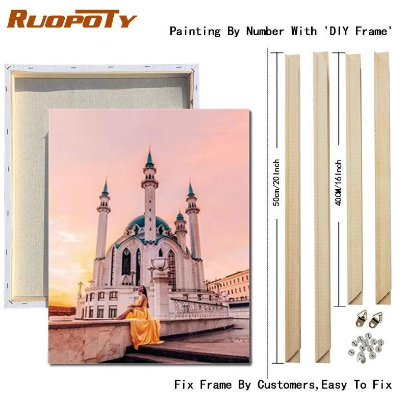 RUOPOTY DIY Frame Painting By Numbers Landscape Wall Art Picture Drawing Picture By Numbers Castle For Living Room