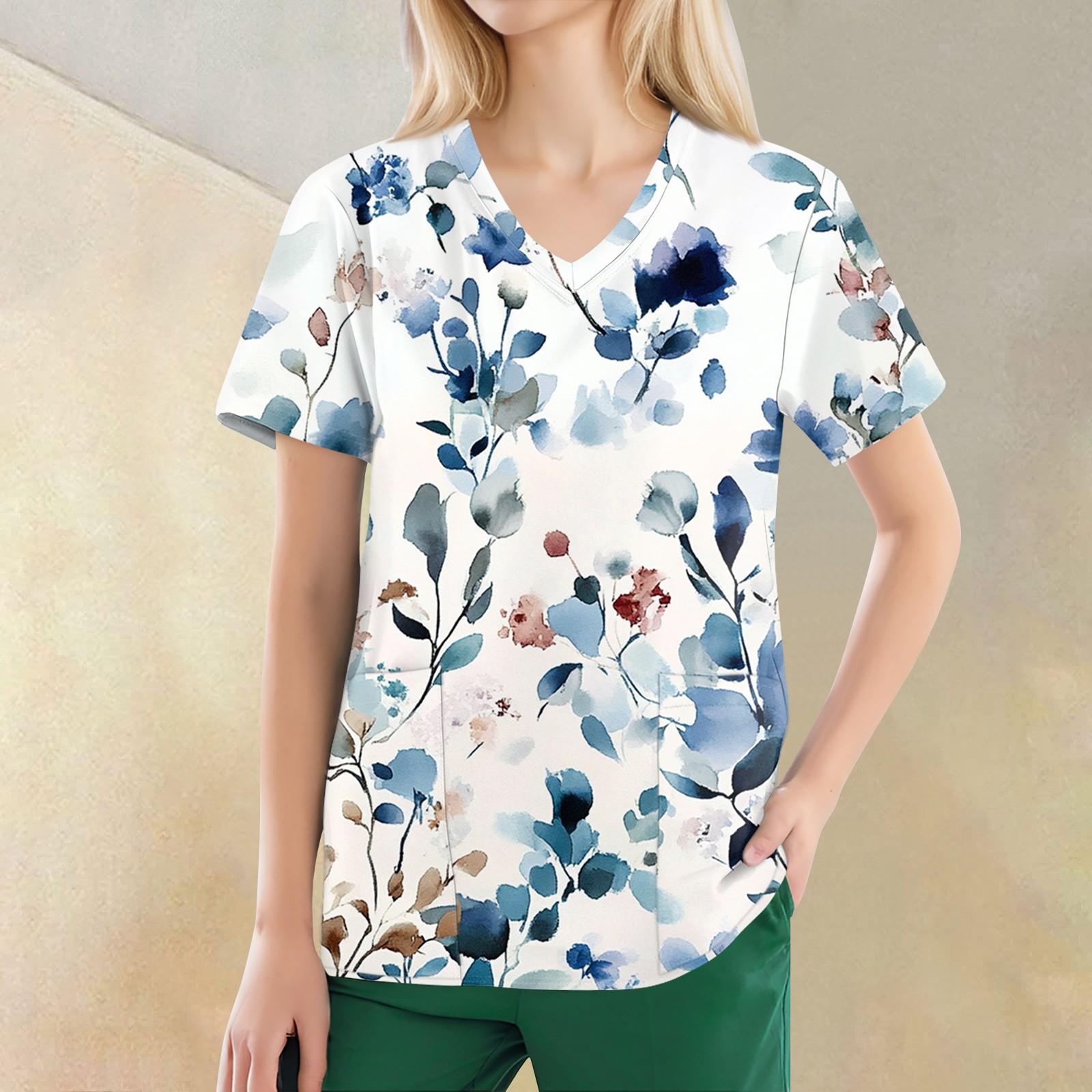 

Women s V-neck Fashion Casual Printed Tops And Protective Workwear XL білий