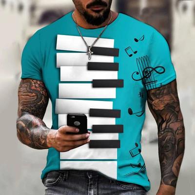 Herren Sommer Locker Lässig Klaviertasten Noten O-Ausschnitt 3D-Druck T-Shirt Mode Street Dynamisch Kurzarm Übergröße Kleidung