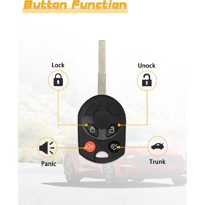 Head Key Fob Replacement Fits for Ford Focus 2012-/ C-Max Escape 2013-/ Transit Connect 2014- Keyless Entry Remote Control OUCD6000022 (Pack of 2)