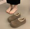 Retro outer cotton shoes women's small potatoes autumn and winter round head flat bottom bag head half slippers fluffy shoes warm and comfortable