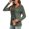 Women's Fashion Long Sleeve Drawstring Hooded Button V-neck Casual Hooded Sweatshirt Top