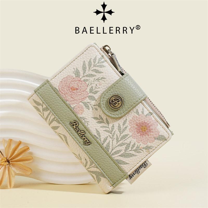 Baellerry Flowers Print Women Fashion Short Wallets Artificial Leather Zipper Coin Purse Money Pack