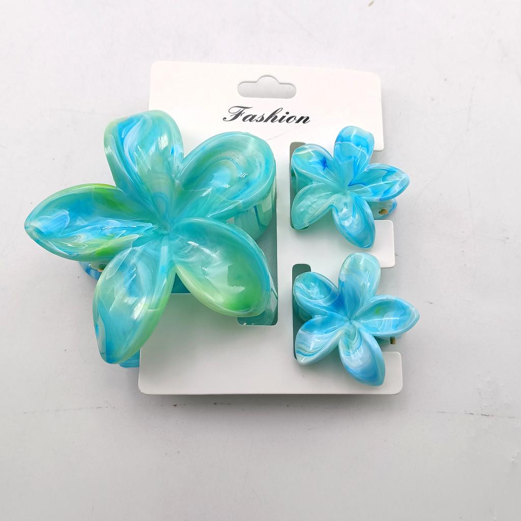 3PCS Hawaiian Gradient Flower Hair Claw Clip For Women Girl Fashion Plastic Non Slip Hold Hairpin Barrette Hair Accessories