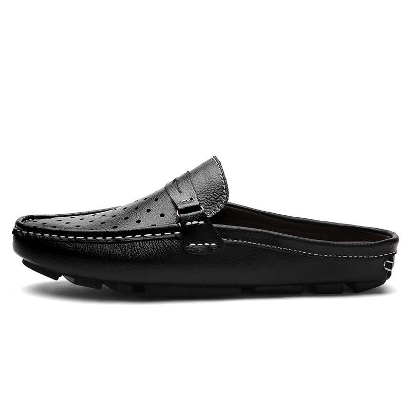 FashionSummer Mens Half Shoes For Men Casual Genuine Leather Loafers Moccasins Breathable Hollow Out Designers Slipon Lazy Slippers Man