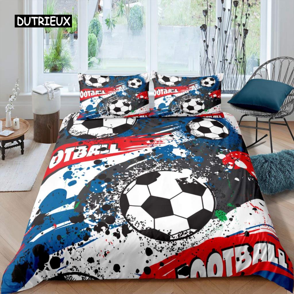 Set husă de plapumă fotbal model minge de fotbal set de lenjerie de pat cu tematică sportivă microfibră colorat stil grunge dublu king husă de plapumă