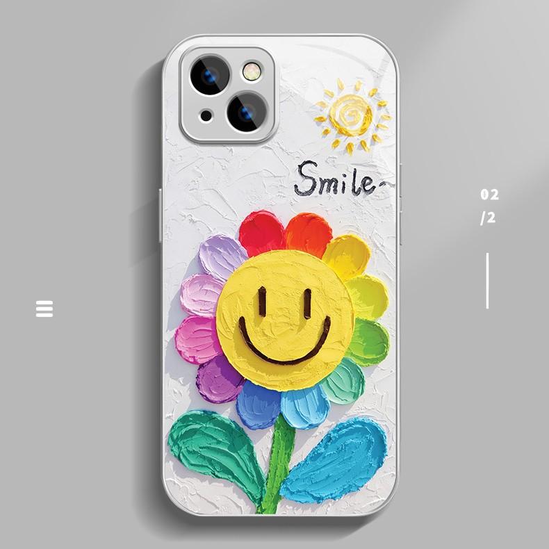 

Smiling Sunflower for Apple 16promax Phone Case for IPhone 15/14 New Cartoon 13 Glass Case For Apple 6/6S