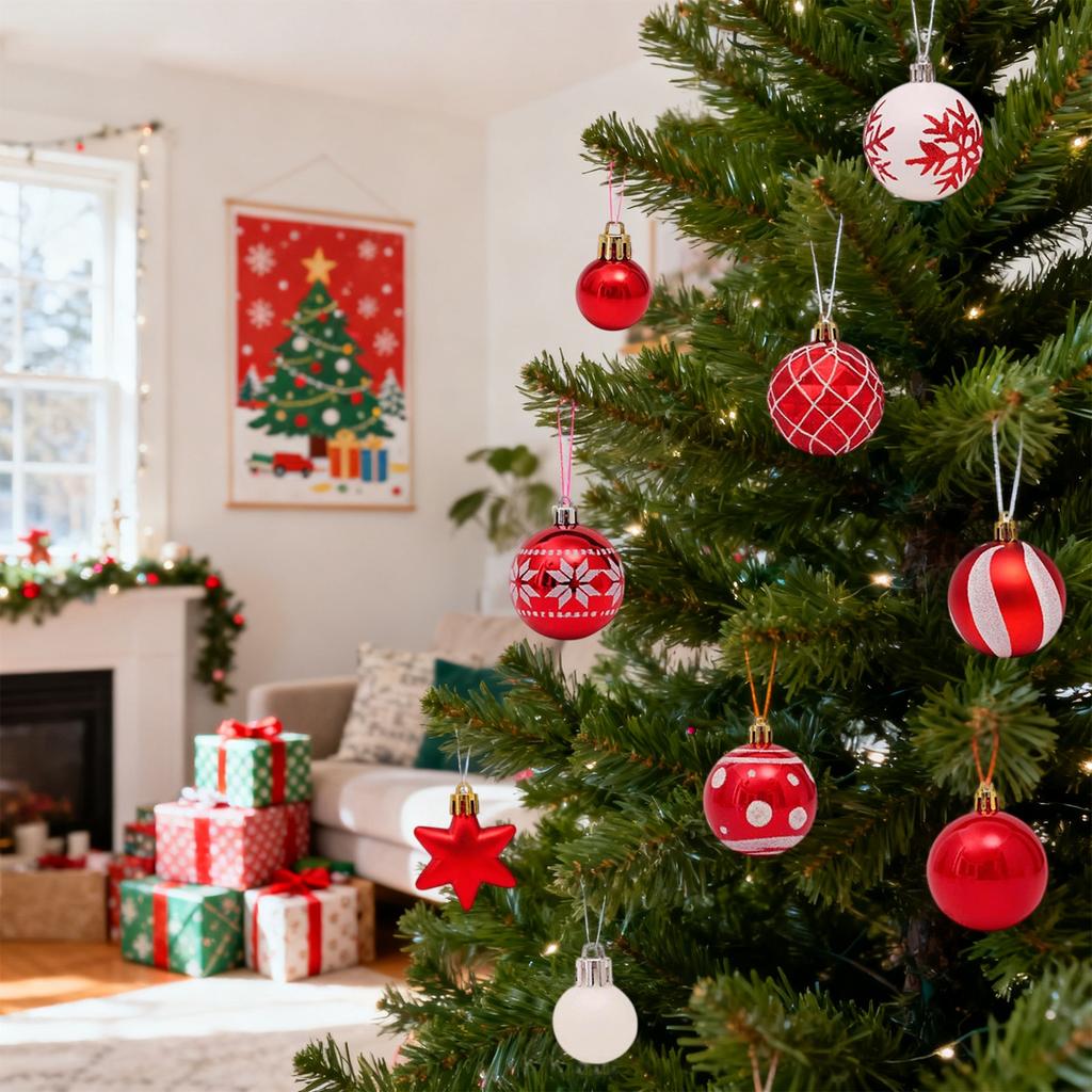 42pcs Christmas Tree Ornament Plastic Ball Decorations For DIY Crafts And Painted Designed Boxes Pendant