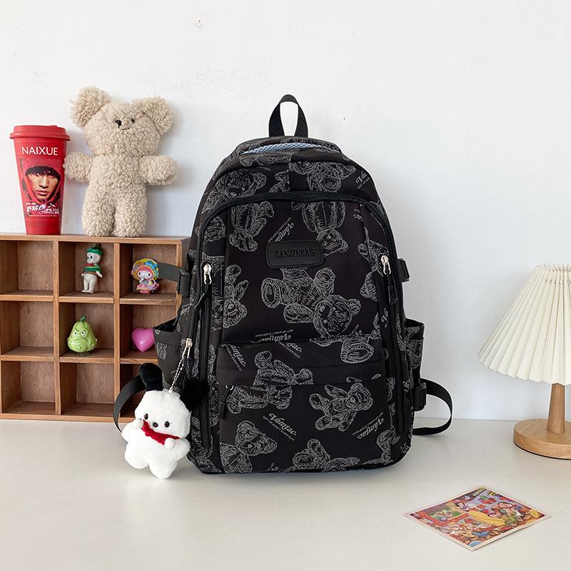 

Рюкзак с принтом медведя для девочек: Идеально подходит для учащихся начальной и средней школы. Without pendant чёрный