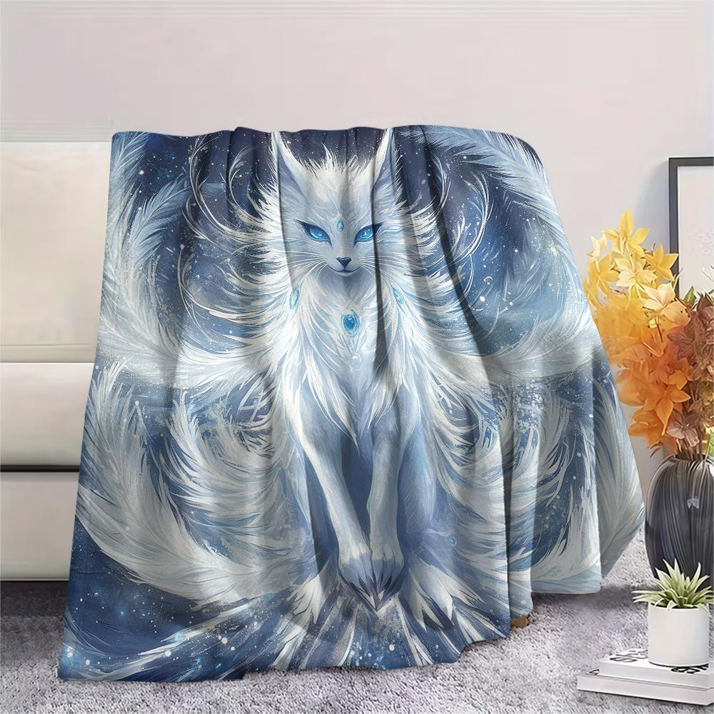 White Fox pattern Flannel Blanket, High quality Comfortable for All Seasons, Home Decor, Warmth and Comfort, Perfect for Gifts.