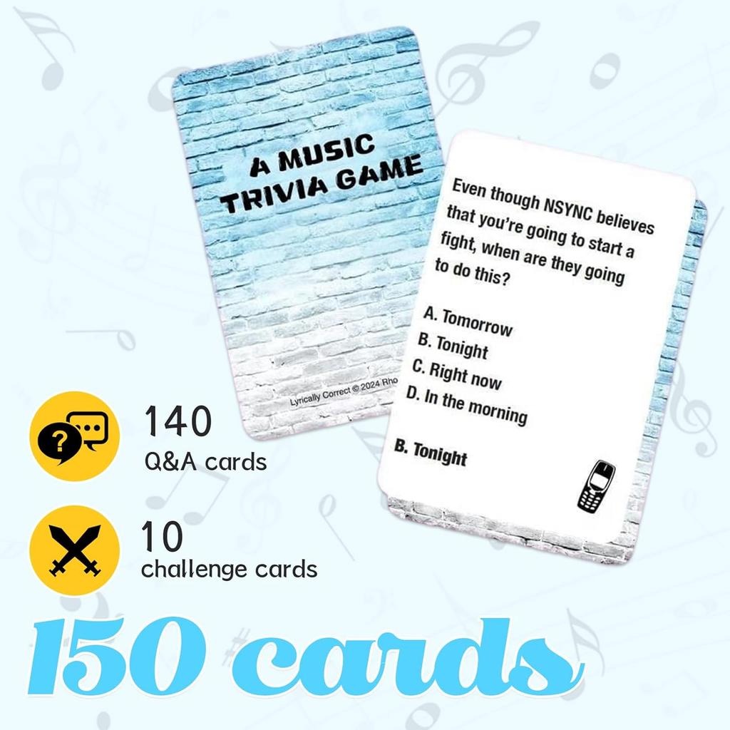 Lyrics Pop Quiz 90s & 2000s Edition Music Trivia Game, Friends Throwback Lyrics Games, Pop Quiz Card Game, 150 Cards Memory Correct Games for Friends,