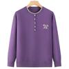 Women Plus Size Henley Knit Sweater Bow Rhinestone Decor Warm Long Sleeve Pullover