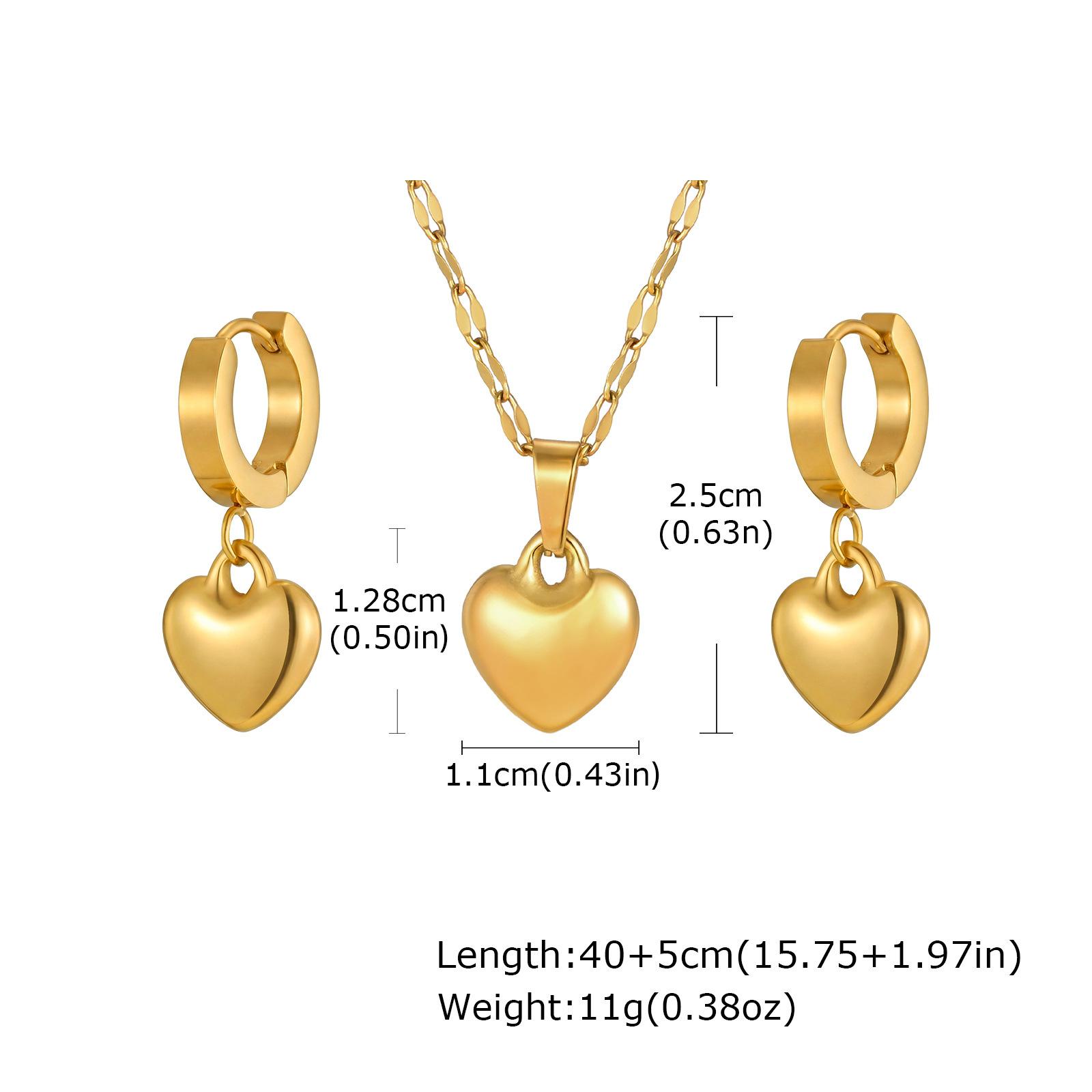 

Accessories, Simple Stainless Steel Heart Earrings Necklace Two-Piece Set Gold S-318