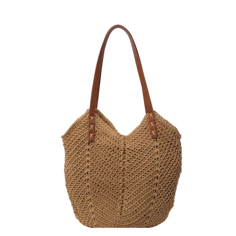 Fashionable retro style personality woven cut-out women s beach vacation tote bag Exquisite small fragrance shoulder bag хаки