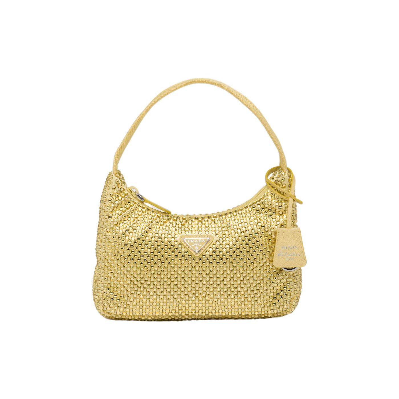 

Prada Enamel Triangle Logo Crystal Fabric Hobo Bag Women Bags Pineapple-Yellow 1BC515_2AWL_F068X_V_OOO Basic Set (Bag+Dust Bag)